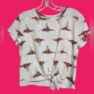 Brandy Blu Floral Longhorn tie t-shirt size Large